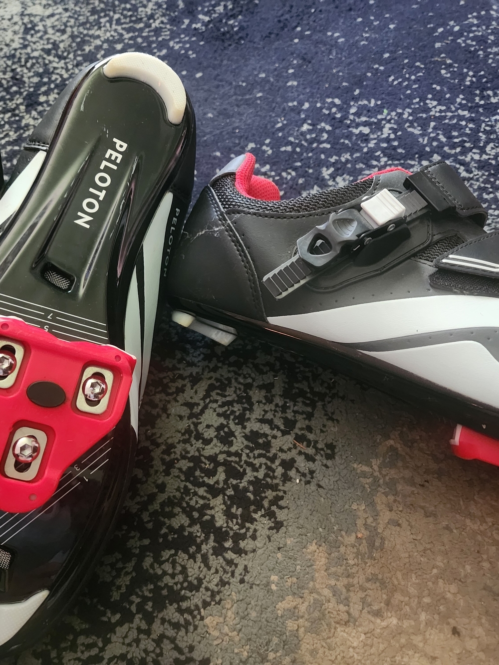 Peloton Road Cycling Shoes in Black, White & Pink